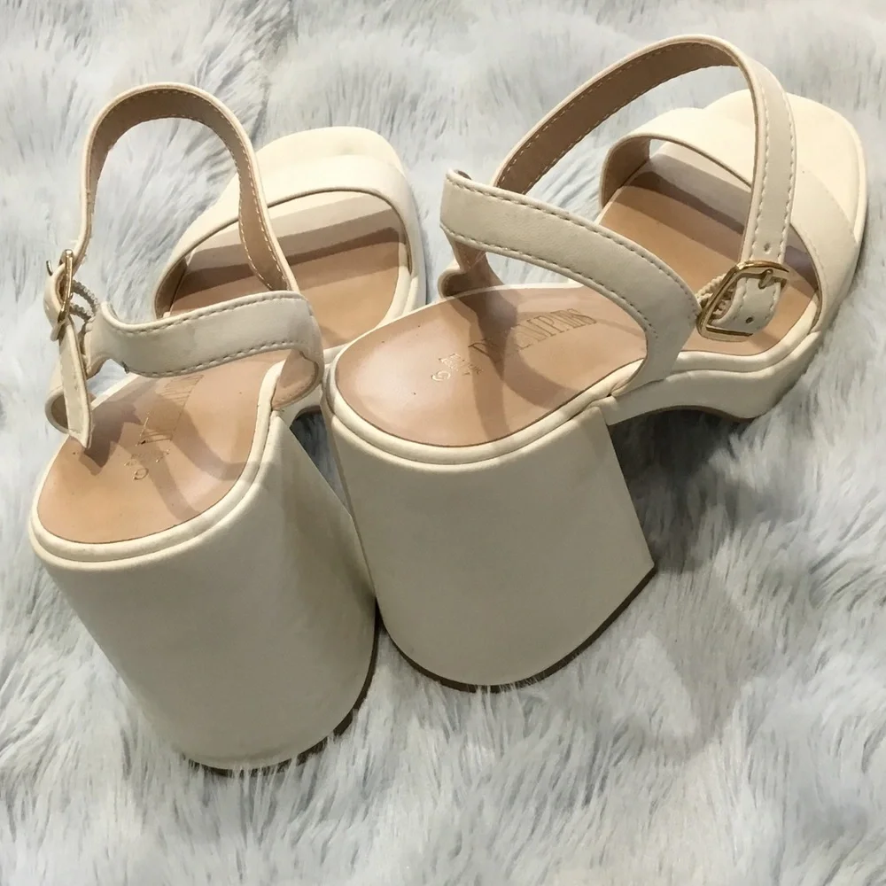 Women's Cream Block Heel Ankle-Strap Sandals